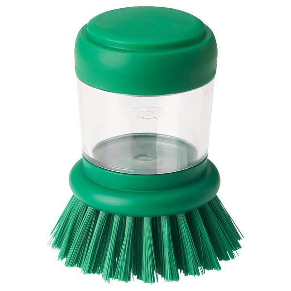 VIDEVECKMAL dish-washing brush with dispenser, bright green, 6 cm