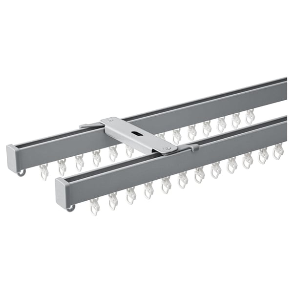 VIDGA curtain track set f ceiling, 2 trck, silver-colour