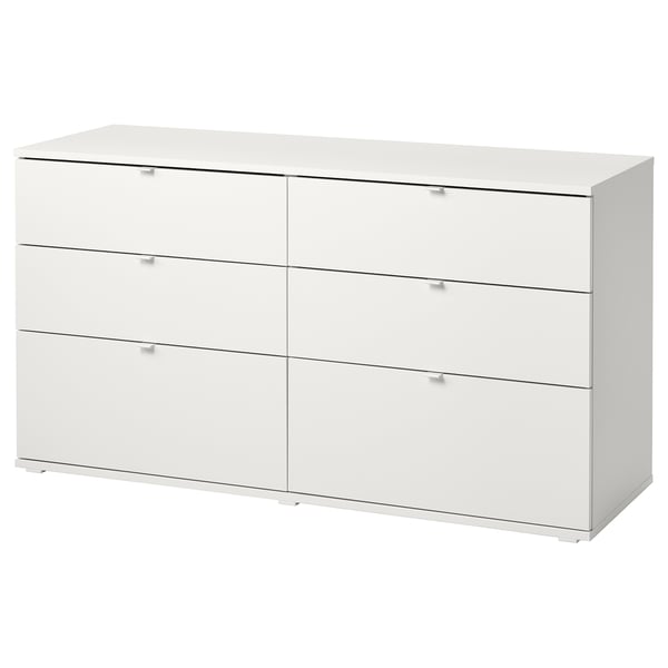 VIHALS chest of 6 drawers, white/anchor/unlock-function, 140x47x75 cm