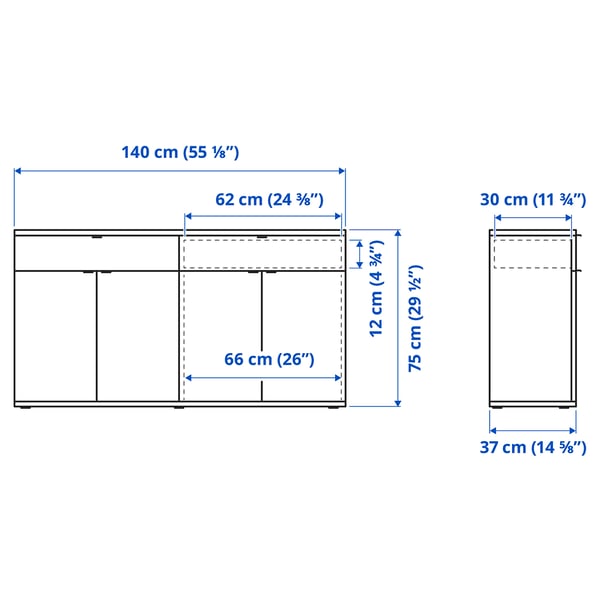 VIHALS storage combination w glass doors, white/clear glass, 235x37x90 cm