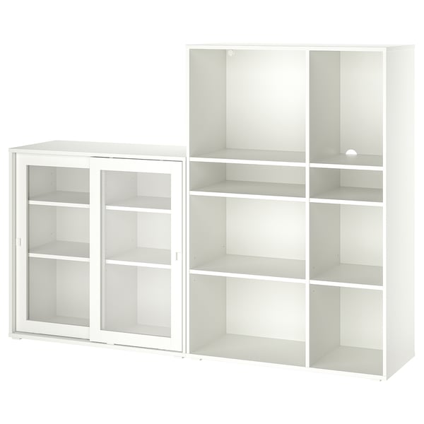 VIHALS storage combination w glass doors, white/clear glass, 190x37x140 cm