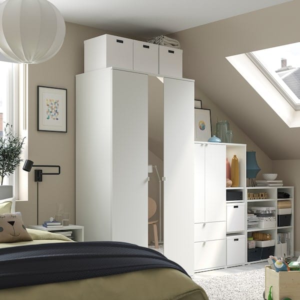 Ikea VIHALS - Wardrobe combination, white/mirror glass, 305x57x200 cm