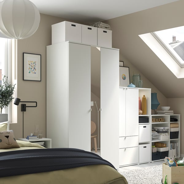 VIHALS wardrobe combination, white/mirror glass, 305x57x200 cm