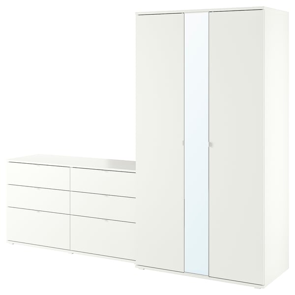 VIHALS wardrobe combination, white/mirror glass, 245x57x200 cm