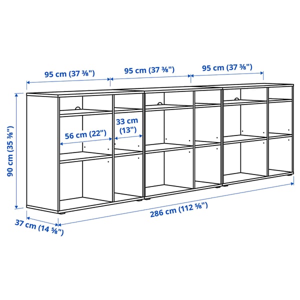VIHALS shelving combination, dark grey, 286x37x90 cm