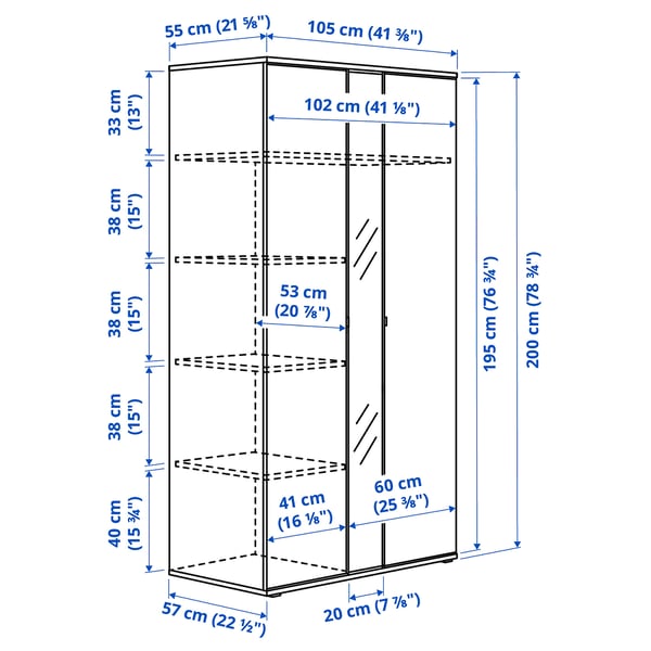 VIHALS wardrobe with 2 doors, white, 105x57x200 cm