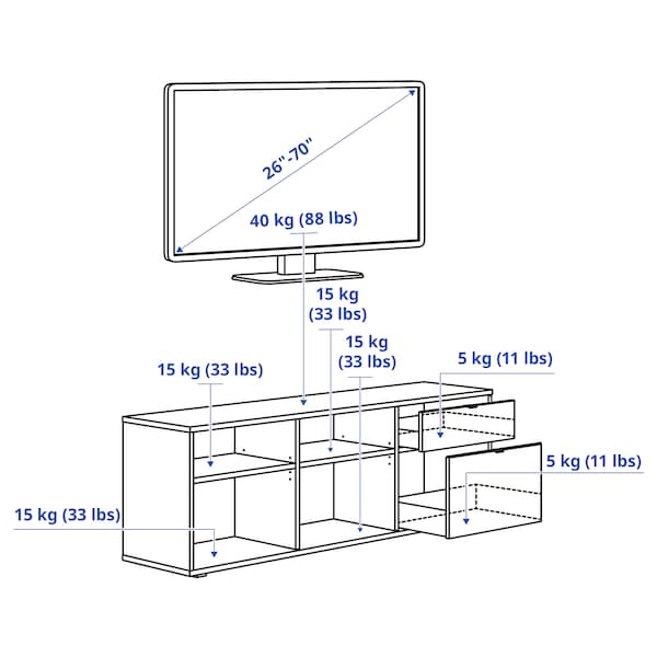 VIHALS TV bench, white, 176x37x50 cm