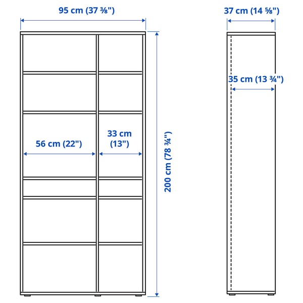 VIHALS shelving unit with 10 shelves, white, 95x37x200 cm
