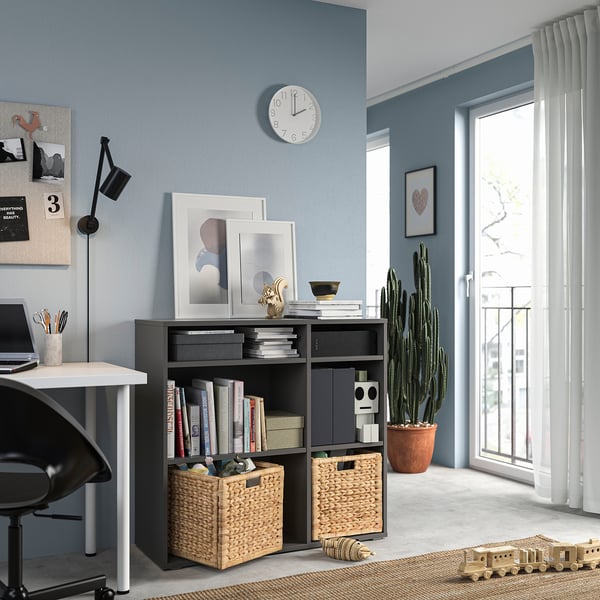 VIHALS shelving unit with 4 shelves, dark grey, 95x37x90 cm