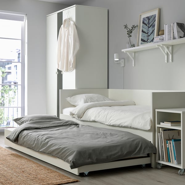 VIHALS day-bed frame with trundle bed, white, 80x200 cm