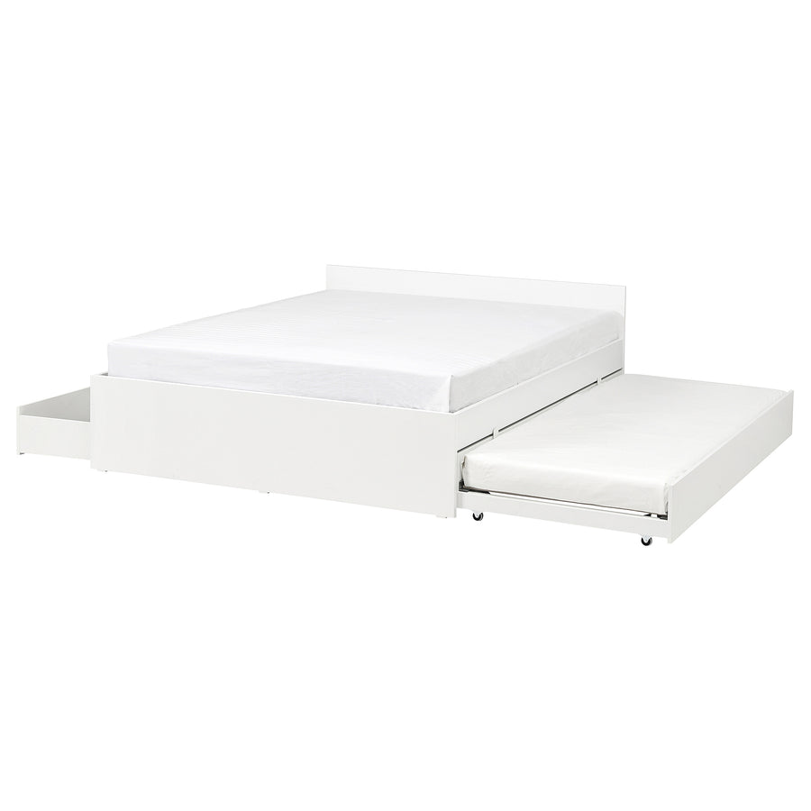 VIHALS bed frame, 2 stor box/1 trundle bed, white/Lindbåden, 140x200 cm