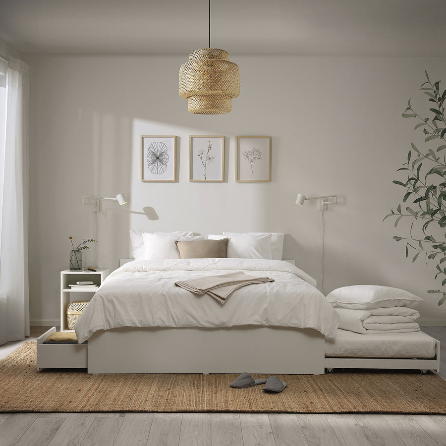 VIHALS bed frame, 2 stor box/1 trundle bed, white/Lindbåden, 140x200 cm