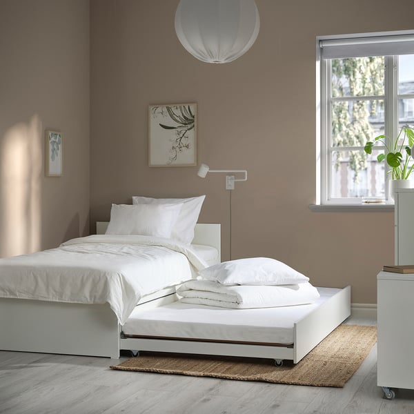 VIHALS bed frame with 1 trundle bed, white/Luröy, 90x200 cm