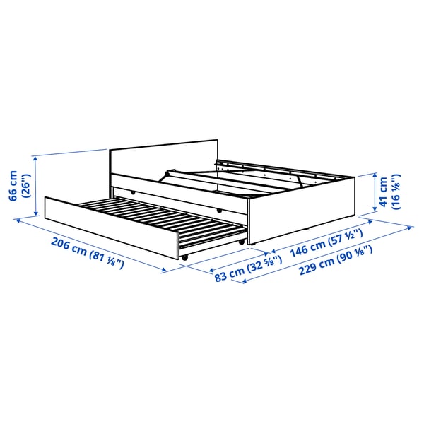 VIHALS bed frame with 1 trundle bed, white/Luröy, 140x200 cm