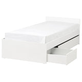 VIHALS bed frame with 2 storage boxes, white/Lillhällan, 90x200 cm