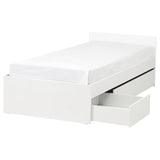 VIHALS bed frame with 2 storage boxes, white/Lindbåden, 90x200 cm