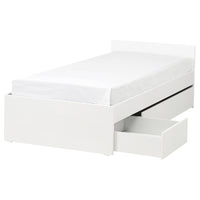 VIHALS bed frame with 2 storage boxes, white/Lindbåden, 90x200 cm