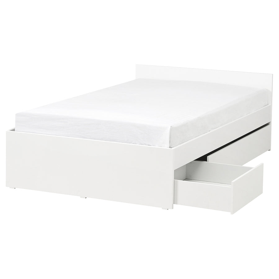 VIHALS bed frame with 2 storage boxes, white/Lindbåden, 140x200 cm
