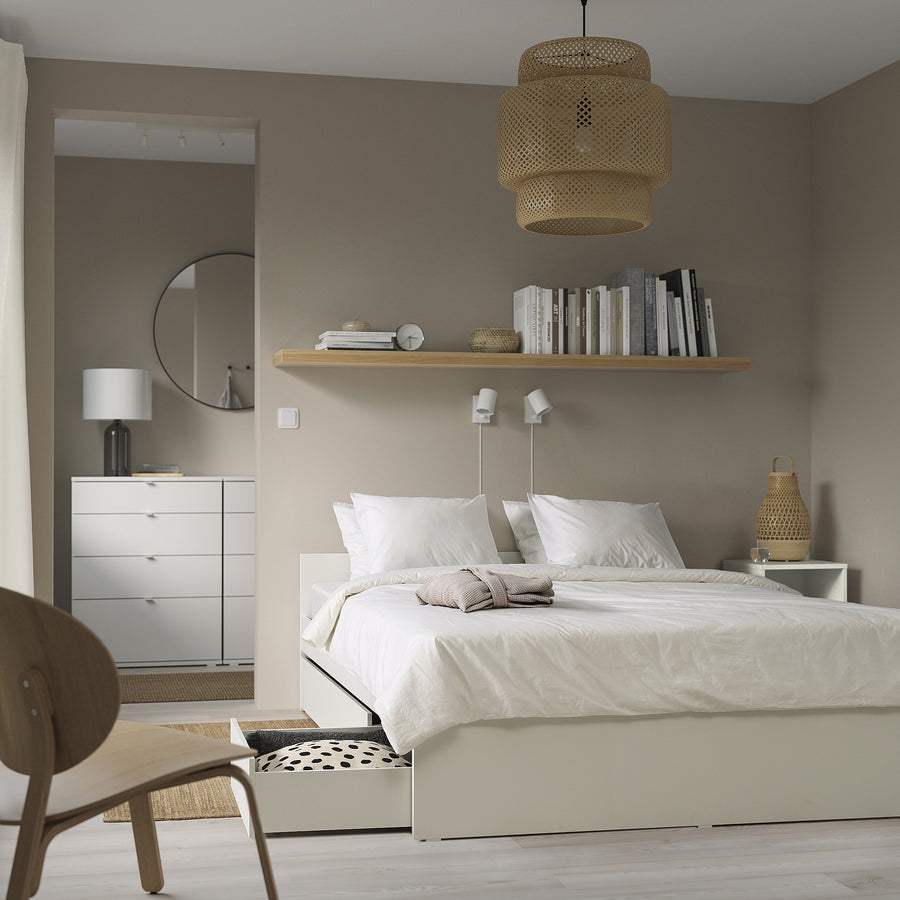 VIHALS bed frame with 4 storage boxes, white/Lindbåden, 160x200 cm