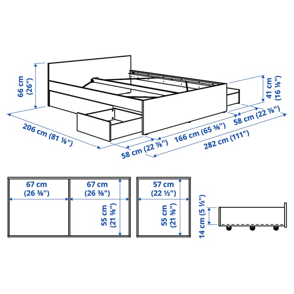 VIHALS bed frame with 4 storage boxes, white/Luröy, 160x200 cm