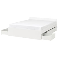 VIHALS bed frame with 4 storage boxes, white, 160x200 cm