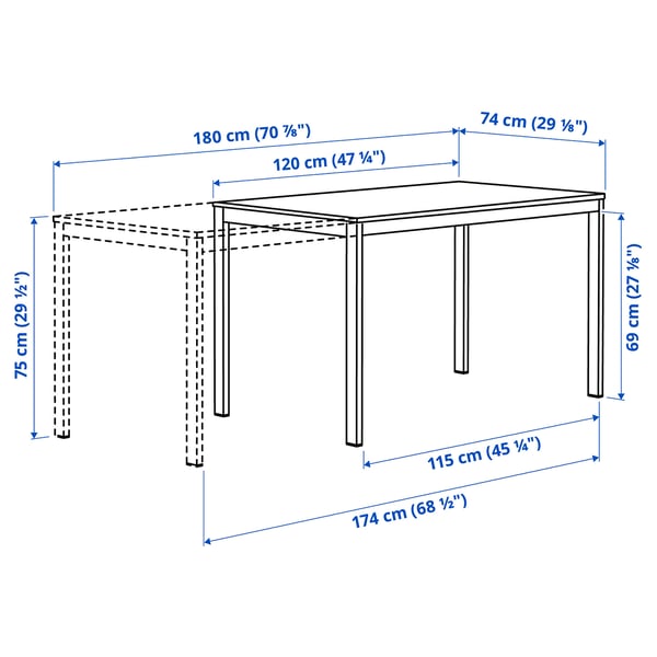VIHALS extendable table, green, 120/180x74 cm