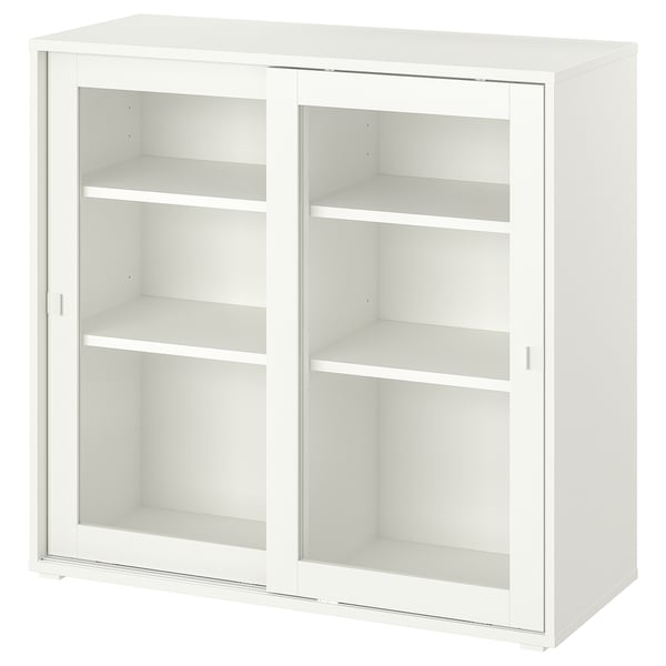 VIHALS cabinet with sliding glass doors, white, 95x37x90 cm