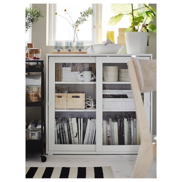 Ikea VIHALS - Cabinet with sliding glass doors, white, 95x37x90 cm
