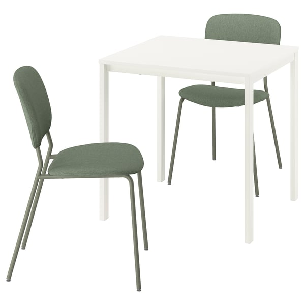 VIHALS / VIHALS table and 2 chairs, white white/green Tibbleby grey-green, 74x74 cm