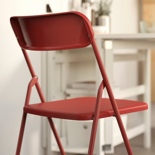 VIHALS / VIHALS table and 2 folding chairs, gateleg table white/red, 39/95/151x90 cm