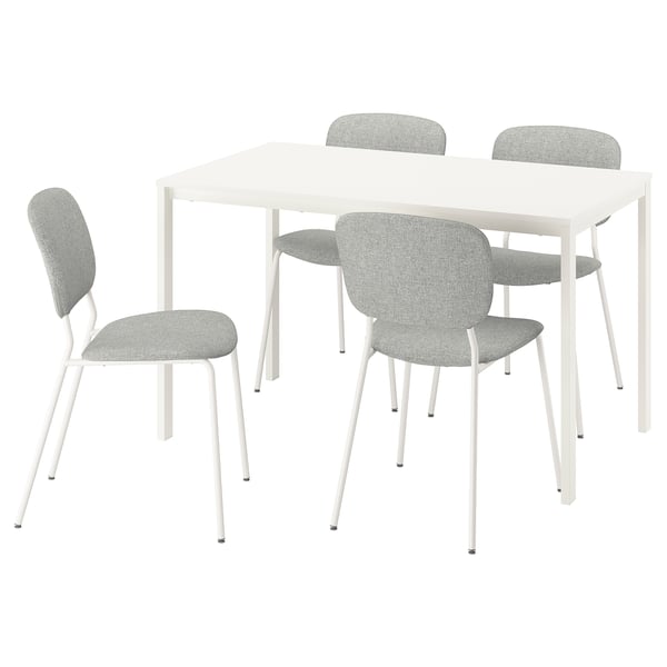 VIHALS / VIHALS table and 4 chairs, white white/white Tibbleby beige-grey, 125x74 cm