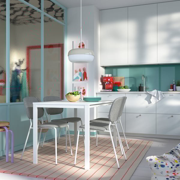 VIHALS / VIHALS table and 4 chairs, white white/white Tibbleby beige-grey, 125x74 cm