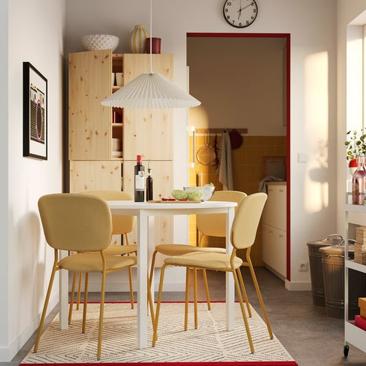 VIHALS / VIHALS table and 4 chairs, white white/yellow Tibbleby yellow, 107 cm