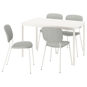 VIHALS / VIHALS table and 4 chairs, white/white Tibbleby beige-grey, 120/180x74 cm