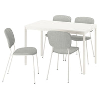 VIHALS / VIHALS table and 4 chairs, white/white Tibbleby beige-grey, 120/180x74 cm