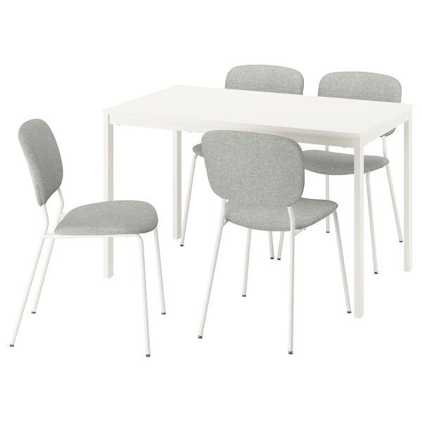 VIHALS / VIHALS table and 4 chairs, white/white Tibbleby beige-grey, 120/180x74 cm