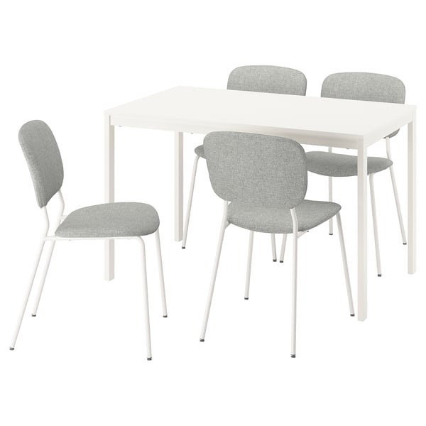 VIHALS / VIHALS table and 4 chairs, white/white Tibbleby beige-grey, 120/180x74 cm