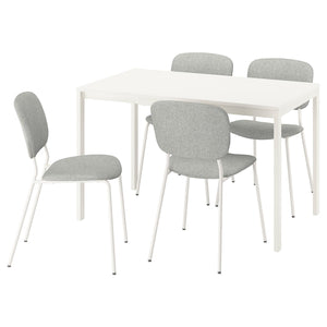 VIHALS / VIHALS table and 4 chairs, white/white Tibbleby beige-grey, 84/120x74 cm