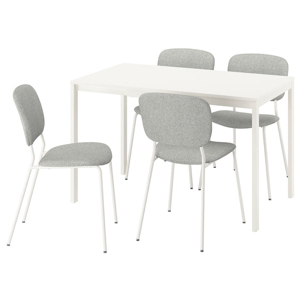VIHALS / VIHALS table and 4 chairs, white/white Tibbleby beige-grey, 84/120x74 cm