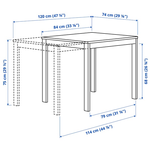 VIHALS / VIHALS table and 4 chairs, white/white Tibbleby beige-grey, 84/120x74 cm