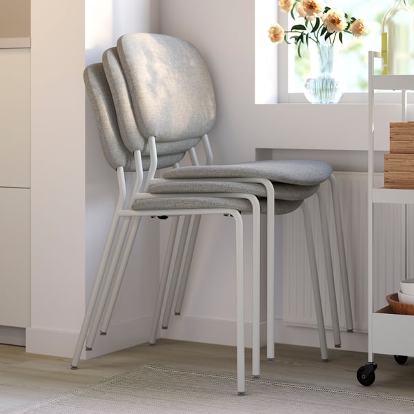 VIHALS / VIHALS table and 4 chairs, white/white Tibbleby beige-grey, 120/180x74 cm
