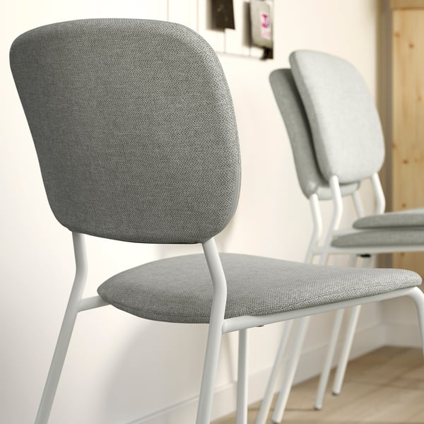 VIHALS / VIHALS table and 4 chairs, white/white Tibbleby beige-grey, 84/120x74 cm