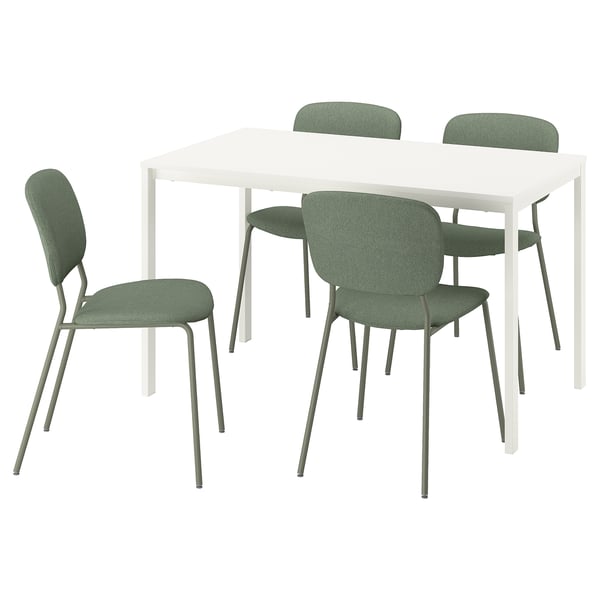 VIHALS / VIHALS table and 4 chairs, white white/green Tibbleby grey-green, 125x74 cm