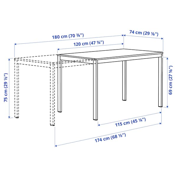 VIHALS / VIHALS table and 4 chairs, white/white, 120/180x74 cm