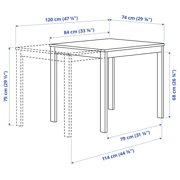 VIHALS / VIHALS table and 4 chairs, white/white, 84/120x74 cm