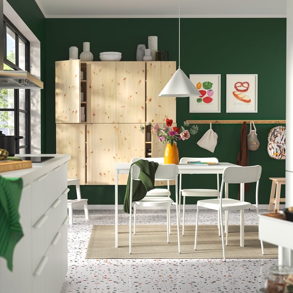VIHALS / VIHALS table and 4 chairs, white/white, 120/180x74 cm