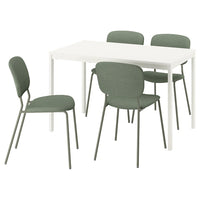 VIHALS / VIHALS table and 4 chairs, white/green Tibbleby grey-green, 120/180x74 cm