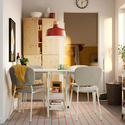 VIHALS / VIHALS table and 4 chairs, gateleg table white/white Tibbleby beige-grey, 39/95/151x90 cm