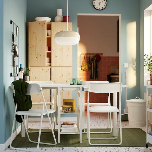 VIHALS / VIHALS table and 4 chairs, gateleg table white/folding white, 39/95/151x90 cm