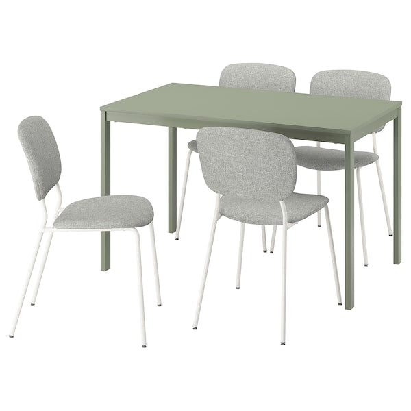 VIHALS / VIHALS table and 4 chairs, green/white Tibbleby beige-grey, 120/180x74 cm